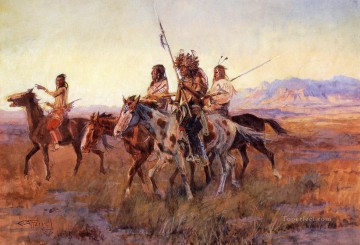 1914年頃の四騎馬インディアン チャールズ・マリオン・ラッセル アメリカ西部のインディアン チャールズ・マリオン・ラッセル Oil Paintings